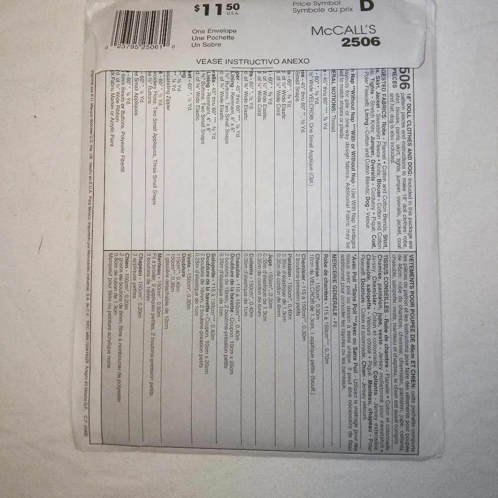 McCall's 2506 Wardrobe for 18